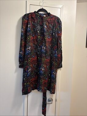 Zadig & Voltaire Black Multicolor Abstract Print Long Sleeve Dress